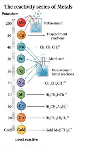 Chart showing Reactivity Series: K > Na > Ca > Mg > Al > Zn > Fe > Pb > H > Cu > Hg > Ag > Au