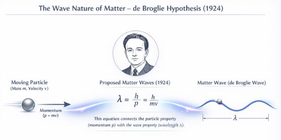 Conceptual diagram of a moving particle displaying a wave-like path representing its de Broglie wavelength