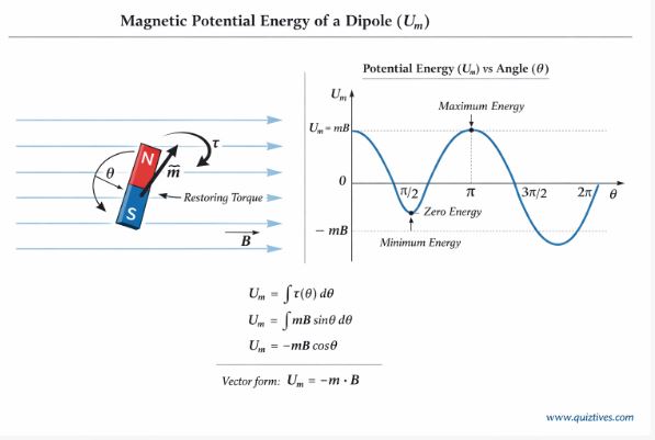 Potential energy of a dipole curve in magnetic field