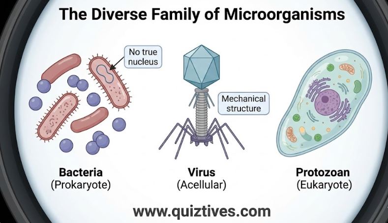 Chart showing Bacteria, Fungi, Protozoa, Algae, Virus