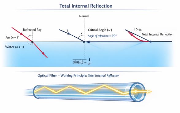 Total Internal Reflection in an Optical Fiber