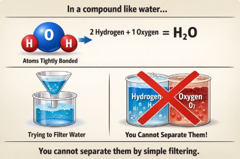 Water molecules showing Hydrogen and Oxygen atoms bonded
