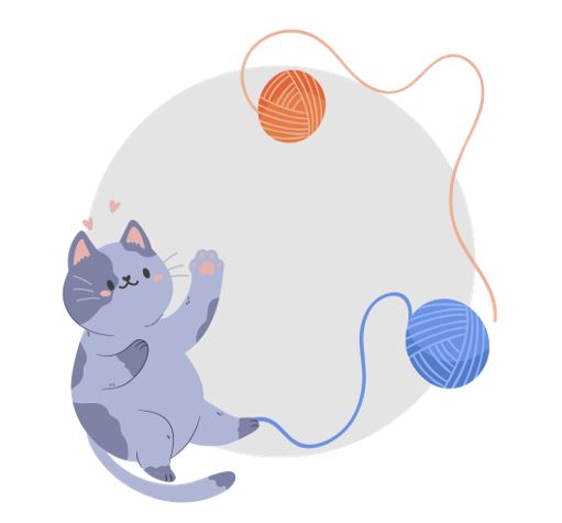 A cute cartoon kitten playing with yarn