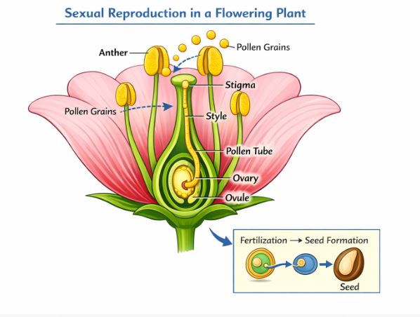Diagram showing the anther and ovule in a flower