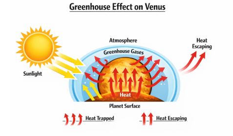 Diagram showing the Greenhouse Effect on a planet