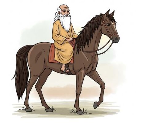 A simple drawing of a kind sage, Baba Bharati, with his majestic horse, Sultan.