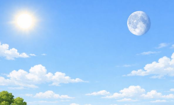 A daytime moon in the sky