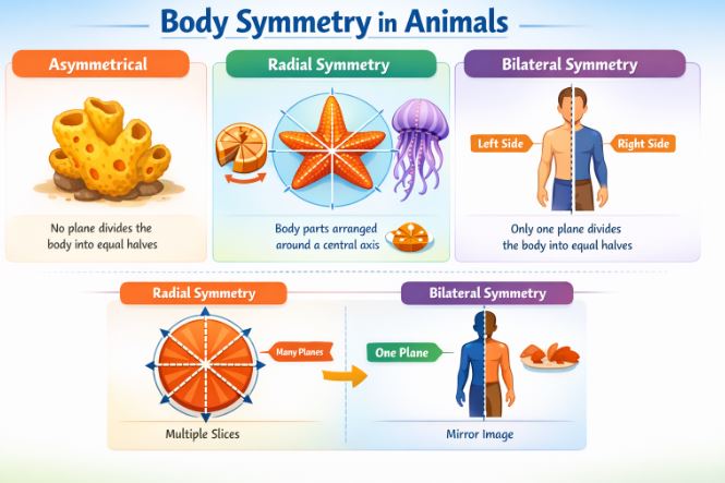 Diagram showing Radial vs Bilateral Symmetry