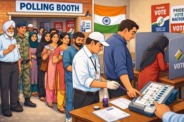 People standing in line to cast their votes in India