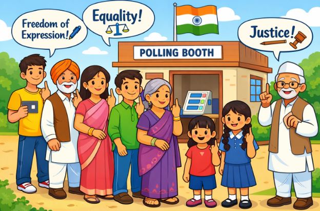 People standing in line to vote, representing democracy