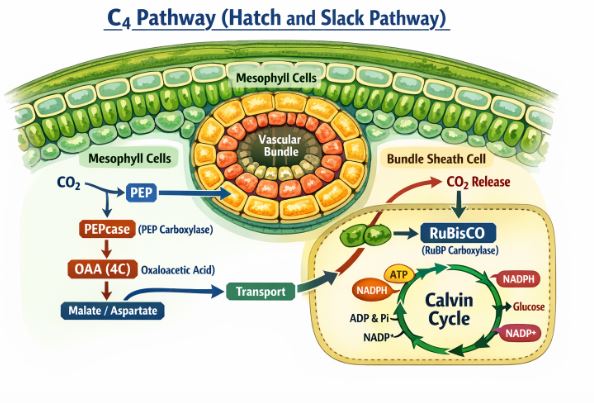 Diagram showing the Hatch and Slack pathway in C4 plants
