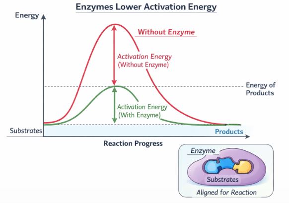 Graph showing how enzymes lower activation energy