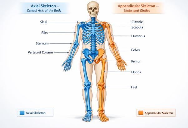 Overview of the Human Skeleton highlighting the Axial and Appendicular divisions
