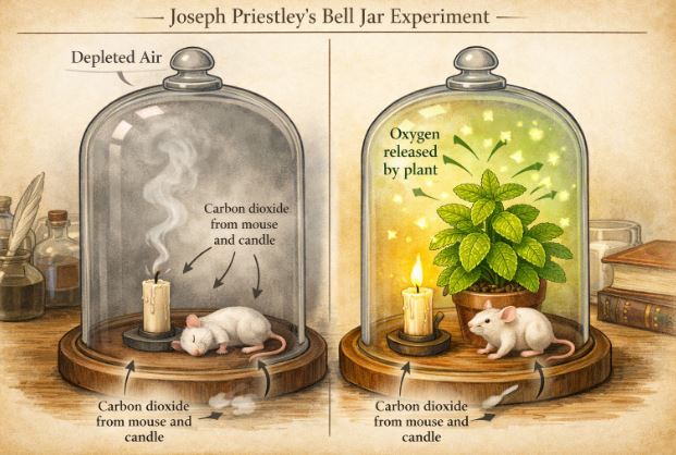 Illustration of Joseph Priestley's Bell Jar Experiment