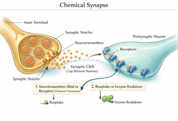 Chemical Synapse showing neurotransmitter release