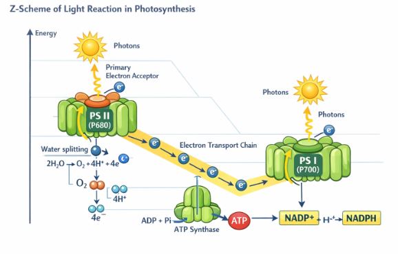 Z scheme of light reaction showing PS II and PS I